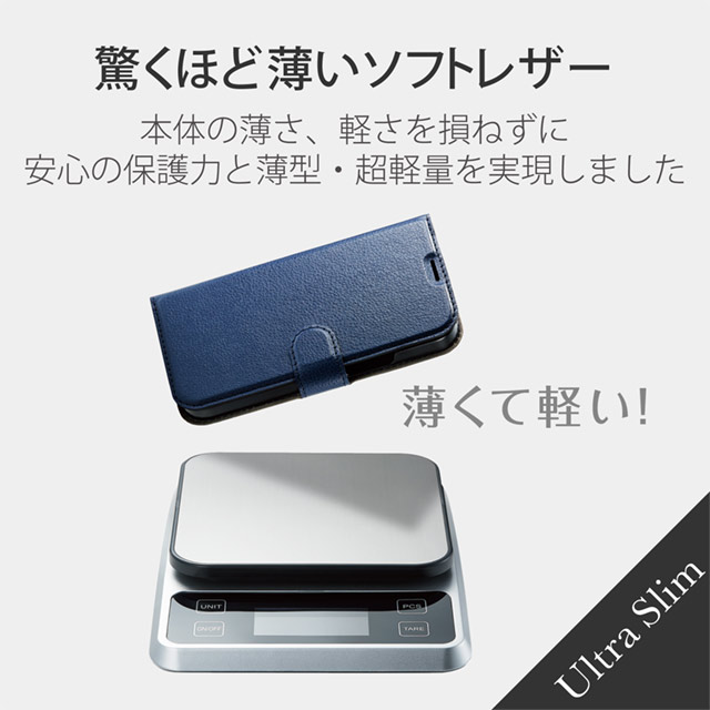 【iPhone13 mini ケース】レザーケース 手帳型 UltraSlim 薄型 磁石付き (ステッチ/ネイビー)サブ画像