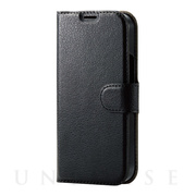 【iPhone13 mini ケース】レザーケース 手帳型 UltraSlim 薄型 磁石付き (ステッチ/ブラック)