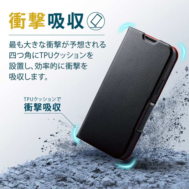 【iPhone13 mini ケース】レザーケース 手帳型 UltraSlim 薄型 磁石付き (ブラック)サブ画像