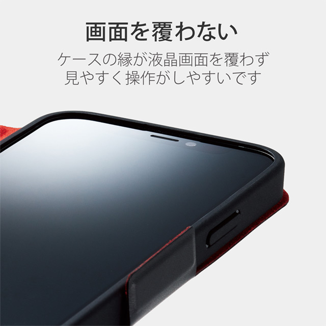 【iPhone13 mini ケース】レザーケース 手帳型 UltraSlim 薄型 磁石付き (ブラック)サブ画像
