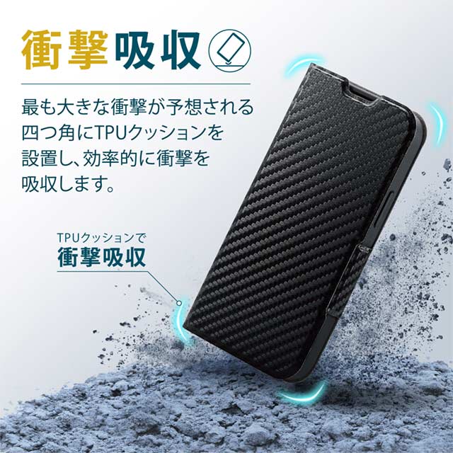 【iPhone13 mini ケース】レザーケース 手帳型 UltraSlim 薄型 磁石付き (カーボン調(ブラック))サブ画像
