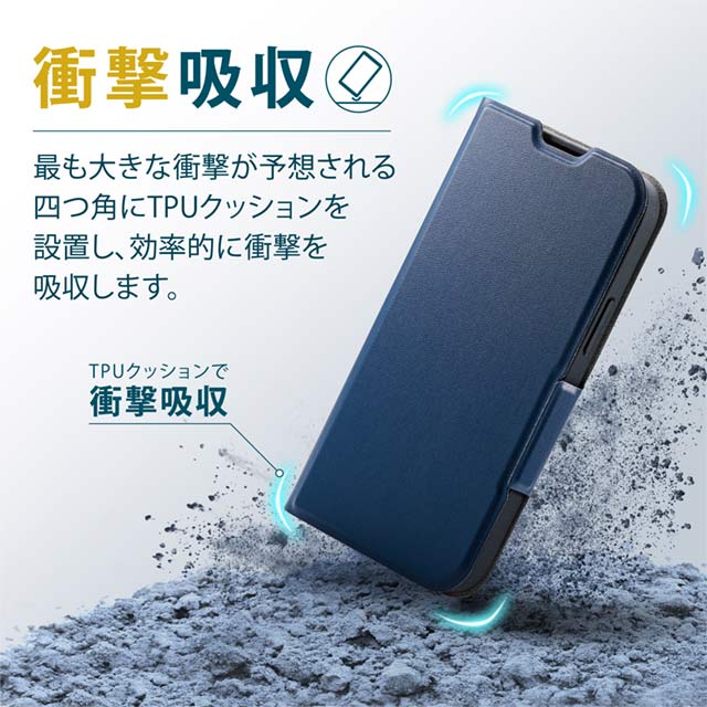 【iPhone13 mini ケース】レザーケース 手帳型 UltraSlim 薄型 磁石付き (ネイビー)サブ画像