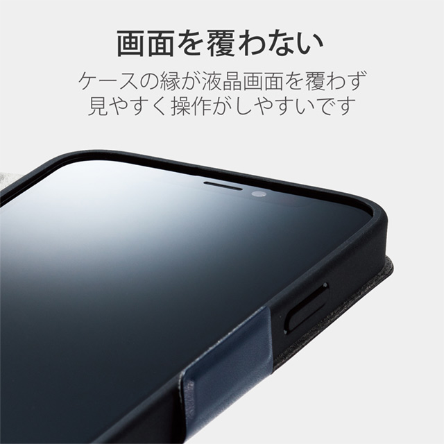 【iPhone13 mini ケース】レザーケース 手帳型 UltraSlim 薄型 磁石付き (ネイビー)サブ画像