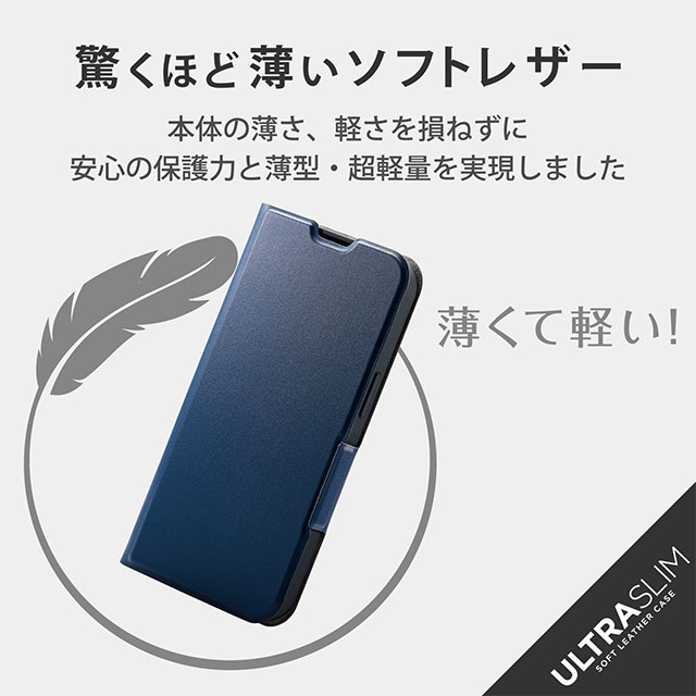 【iPhone13 ケース】レザーケース 手帳型 UltraSlim 薄型 磁石付き (ネイビー)サブ画像