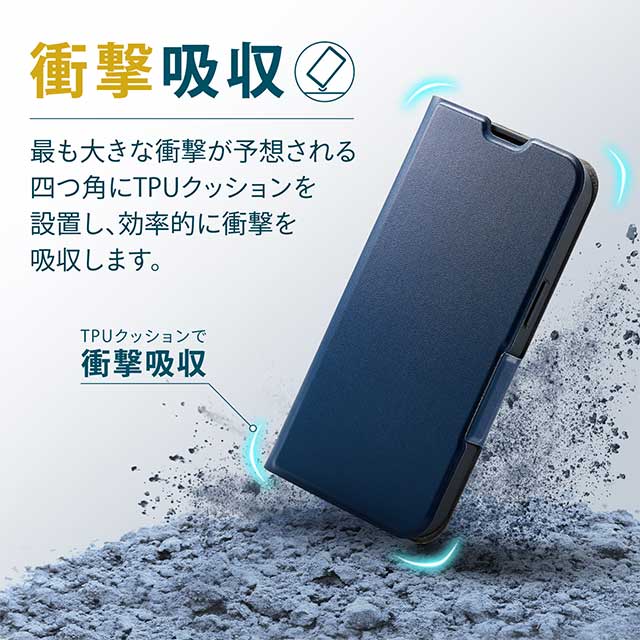 【iPhone13 ケース】レザーケース 手帳型 UltraSlim 薄型 磁石付き (ネイビー)サブ画像