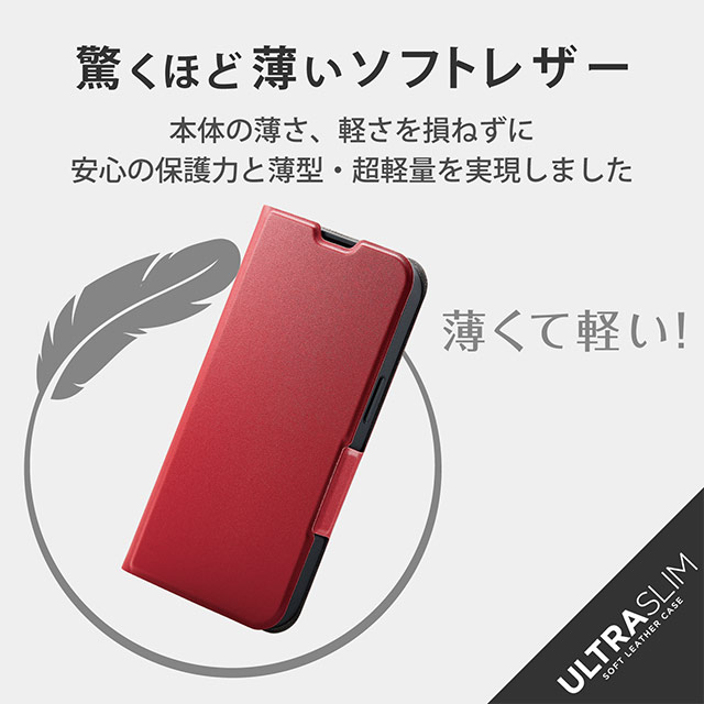 【iPhone13 ケース】レザーケース 手帳型 UltraSlim 薄型 磁石付き (レッド)goods_nameサブ画像