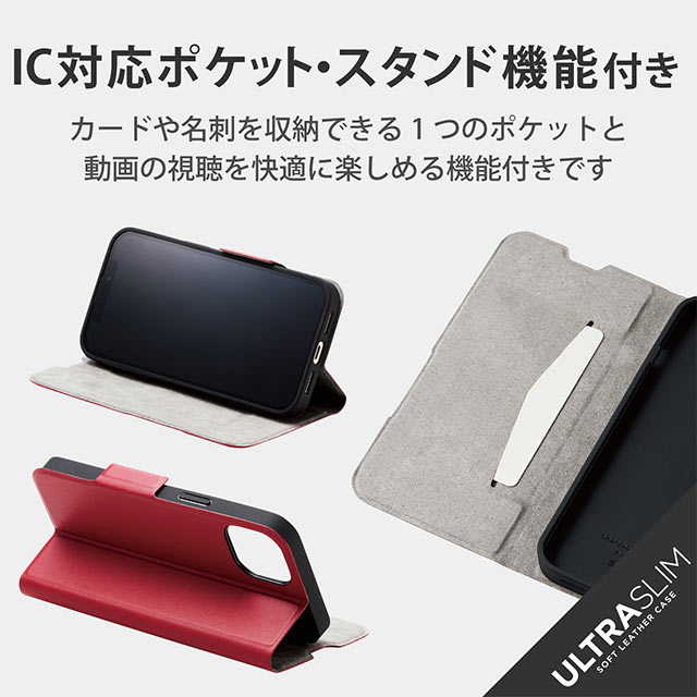 【iPhone13 ケース】レザーケース 手帳型 UltraSlim 薄型 磁石付き (レッド)goods_nameサブ画像