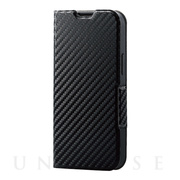 【iPhone13 mini ケース】レザーケース 手帳型 UltraSlim 薄型 磁石付き (カーボン調(ブラック))