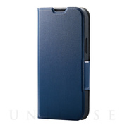 【iPhone13 mini ケース】レザーケース 手帳型 UltraSlim 薄型 磁石付き (ネイビー)