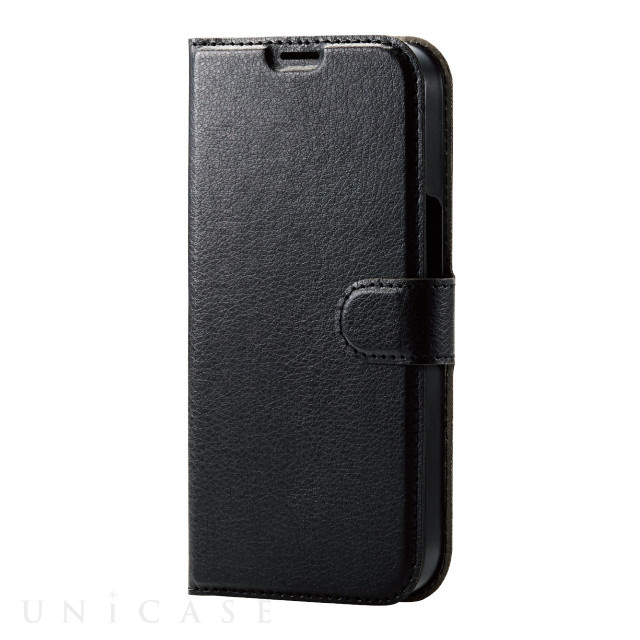 【iPhone13 ケース】レザーケース 手帳型 UltraSlim 薄型 磁石付き (ステッチ/ブラック)