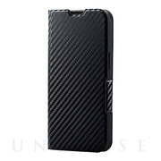 【iPhone13 ケース】レザーケース 手帳型 UltraSlim 薄型 磁石付き (カーボン調(ブラック))