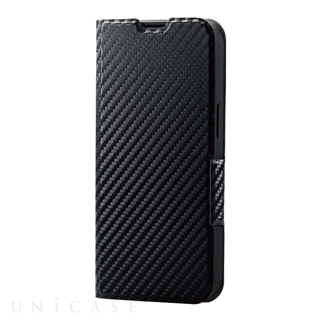 【iPhone13 ケース】レザーケース 手帳型 UltraSlim 薄型 磁石付き (カーボン調(ブラック))