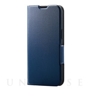 【iPhone13 ケース】レザーケース 手帳型 UltraSlim 薄型 磁石付き (ネイビー)