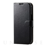 【iPhone13 Pro ケース】レザーケース 手帳型 UltraSlim 薄型 磁石付き (ステッチ/ブラック)