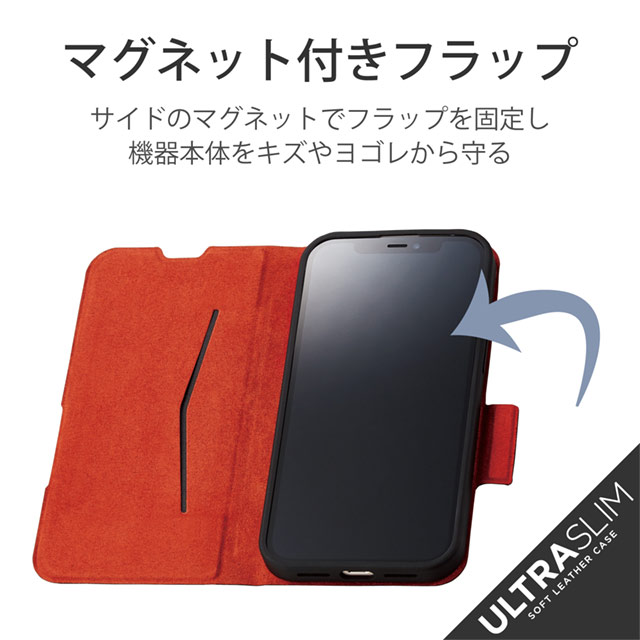 【iPhone13 Pro ケース】レザーケース 手帳型 UltraSlim 薄型 磁石付き (ブラック)サブ画像