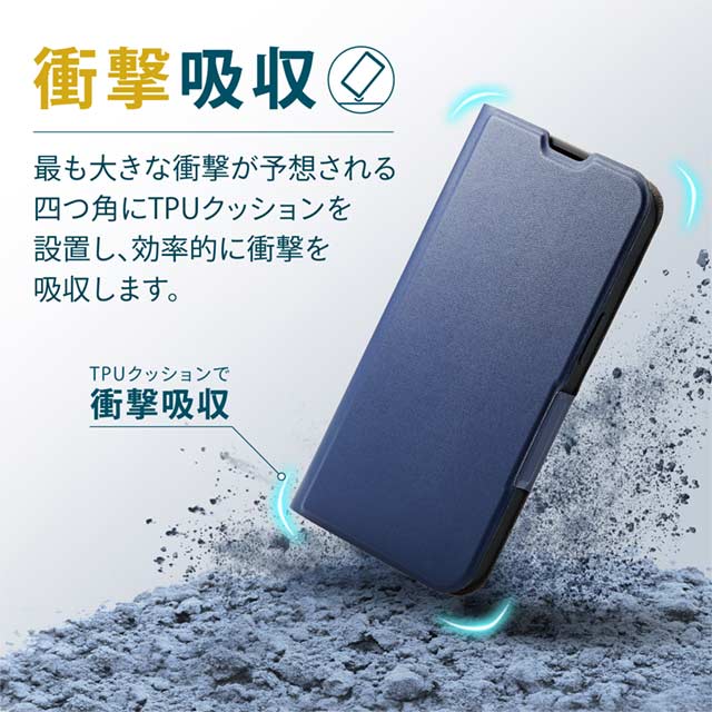 【iPhone13 Pro ケース】レザーケース 手帳型 UltraSlim 薄型 磁石付き (ネイビー)サブ画像