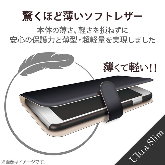 【iPhone13 Pro Max ケース】レザーケース 手帳型 UltraSlim 薄型 磁石付き (ステッチ/ブラック)サブ画像