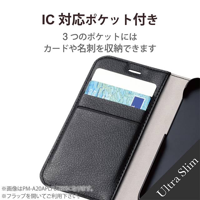 【iPhone13 Pro Max ケース】レザーケース 手帳型 UltraSlim 薄型 磁石付き (ステッチ/ネイビー)サブ画像