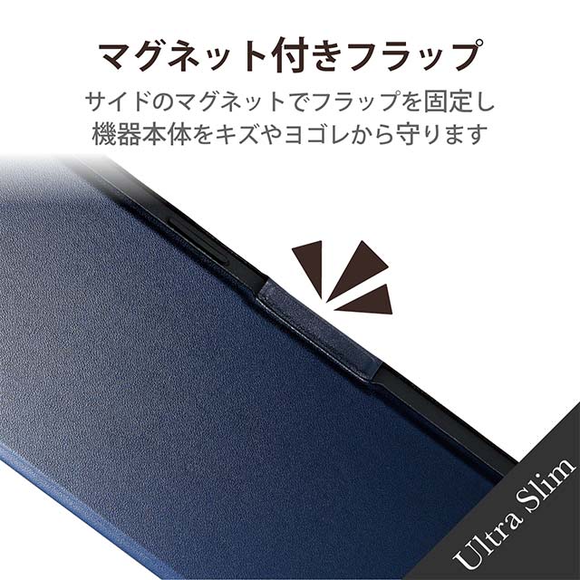 【iPhone13 Pro Max ケース】レザーケース 手帳型 UltraSlim 薄型 磁石付き (ネイビー)サブ画像