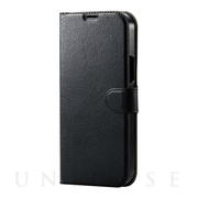 【iPhone13 Pro Max ケース】レザーケース 手帳型 UltraSlim 薄型 磁石付き (ステッチ/ブラック)