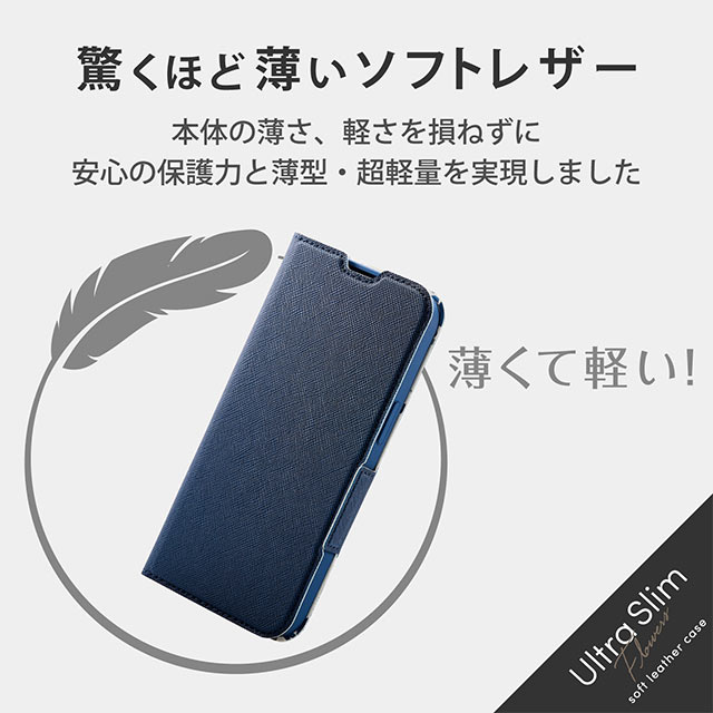 【iPhone13 ケース】レザーケース 手帳型 UltraSlim Flowers 薄型 磁石付き (ネイビー)サブ画像