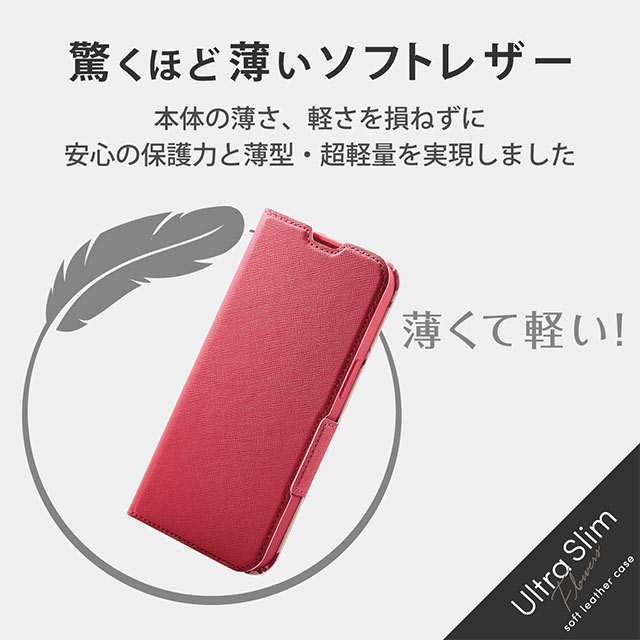 【iPhone13 ケース】レザーケース 手帳型 UltraSlim Flowers 薄型 磁石付き (ディープピンク)goods_nameサブ画像