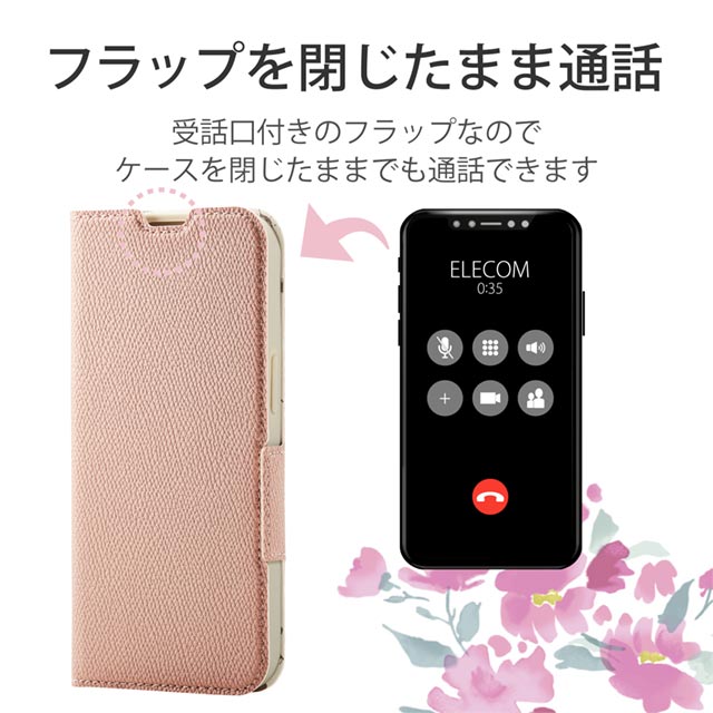 【iPhone13 Pro ケース】レザーケース 手帳型 UltraSlim Flowers 薄型 磁石付き (スモーキーピンク)サブ画像