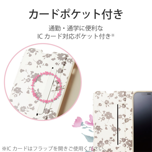 【iPhone13 Pro ケース】レザーケース 手帳型 UltraSlim Flowers 薄型 磁石付き (スモーキーピンク)サブ画像