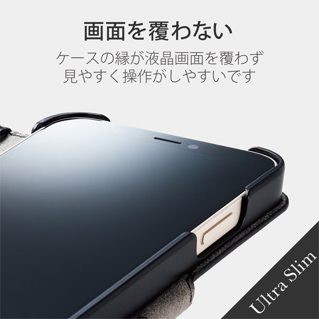 【iPhone13 mini ケース】レザーケース/手帳型/UltraSlim/薄型/磁石付き/ステッチ/抗菌 (ブラック)サブ画像