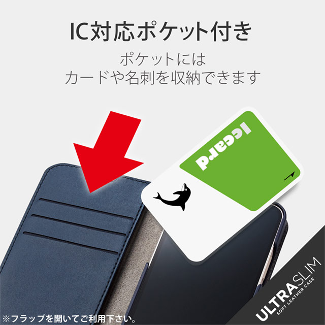 【iPhone13 mini ケース】レザーケース/手帳型/UltraSlim/薄型/磁石付き/ステッチ/抗菌 (ネイビー)サブ画像