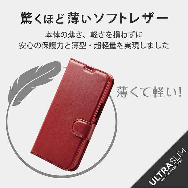 【iPhone13 ケース】レザーケース/手帳型/UltraSlim/薄型/磁石付き/ステッチ/抗菌 (レッド)サブ画像