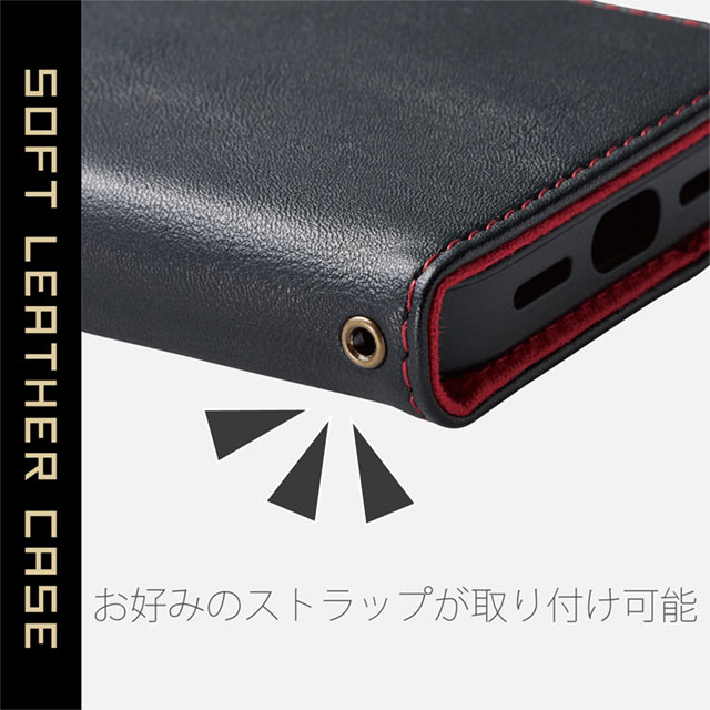 【iPhone13 mini ケース】レザーケース/手帳型/耐衝撃 磁石付き/ステッチ (ブラック)サブ画像