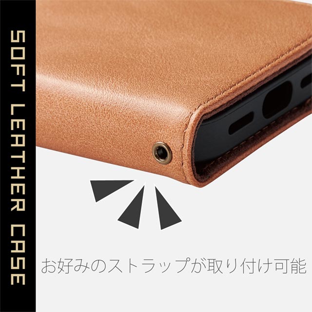 【iPhone13 mini ケース】レザーケース/手帳型/耐衝撃 磁石付き/ステッチ (ブラウン)サブ画像