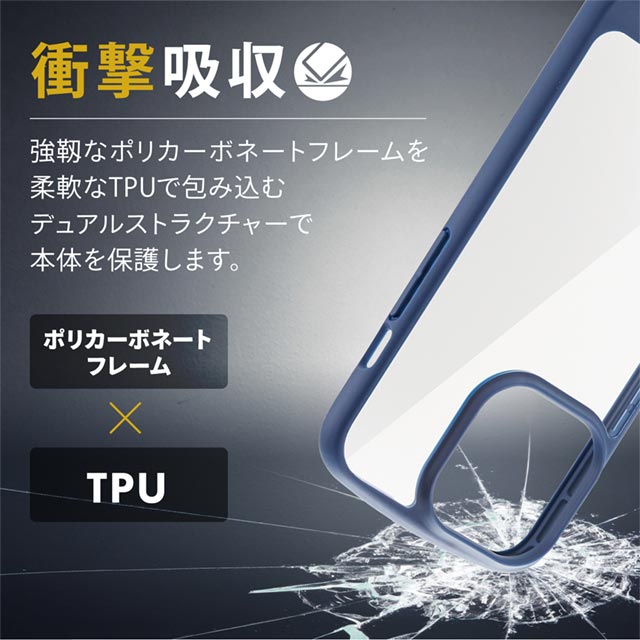 【iPhone13 Pro ケース】ハイブリッドケース/TOUGH SLIM LITE/フィンガーベルト付き (ネイビー)サブ画像