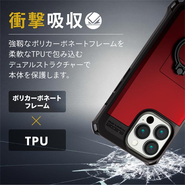 【iPhone13 Pro ケース】ハイブリッドケース/ZEROSHOCK/リング付き (レッド)サブ画像