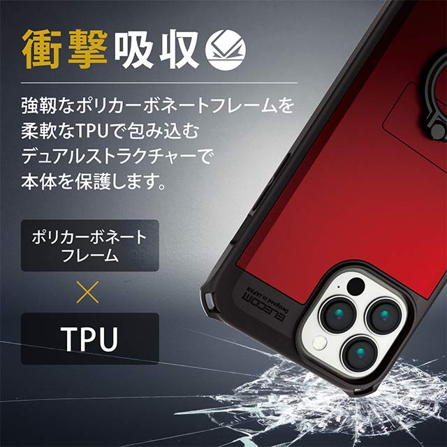 【iPhone13 Pro Max ケース】ハイブリッドケース/ZEROSHOCK/リング付き (レッド)サブ画像