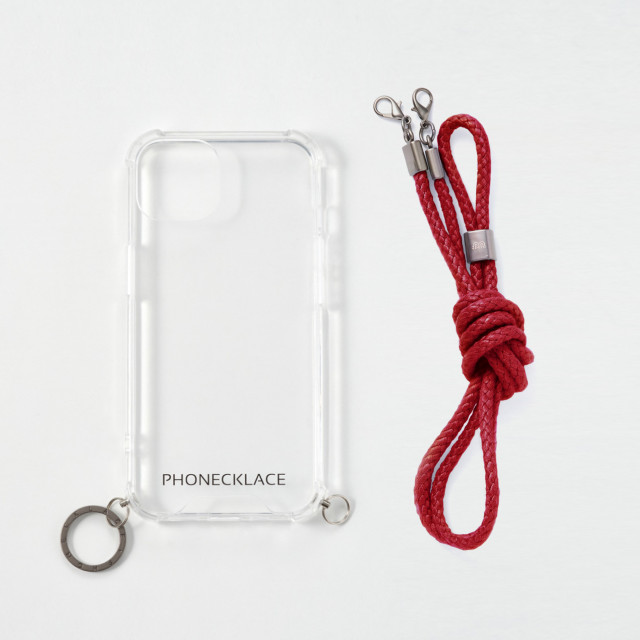 【iPhone13 ケース】ロープショルダーストラップ付きクリアケース (ダークレッド)サブ画像