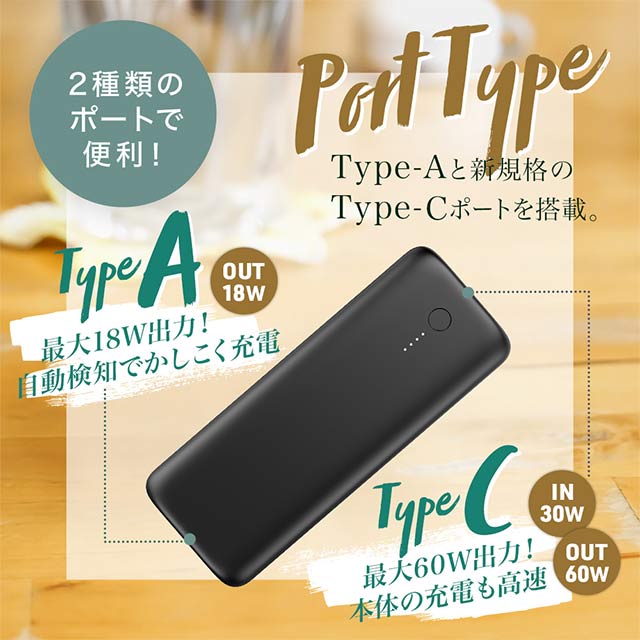 PD-PPS・PD60W対応 モバイルバッテリー 20000mAh USB Type-C入出力＋USB Type-A出力 (ブラック)goods_nameサブ画像