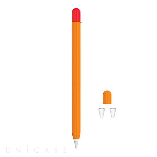 【Apple Pencil(第1世代)】Apple Pencil1 シリコンカバー ツートンカラー 3点セット (オレンジ)