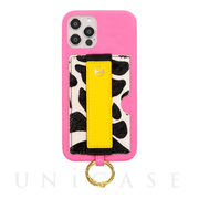 【iPhone12/12 Pro ケース】Vegan Leather Case With Holding Strap + Pocket + Ring (Pink)