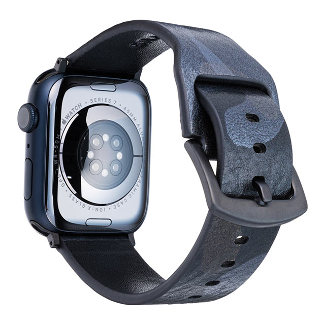 【Apple Watch バンド 49/45/44/42mm】”CAMO” Italian Genuine Leather Watchband (Black/Gunmetal) for Apple Watch Ultra2/SE(第2/1世代)/Series9/8/7/6/5/4/3/2/1サブ画像