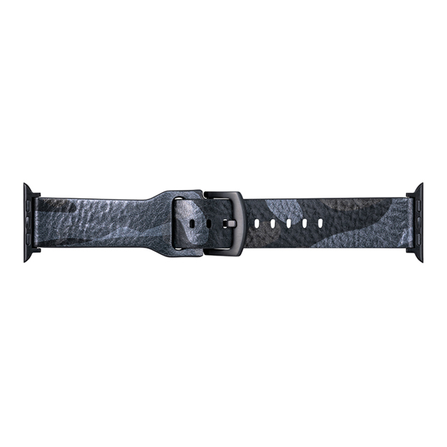 【Apple Watch バンド 41/40/38mm】”CAMO” Italian Genuine Leather Watchband (Black/Gunmetal) for Apple Watch SE(第2/1世代)/Series9/8/7/6/5/4/3/2/1サブ画像