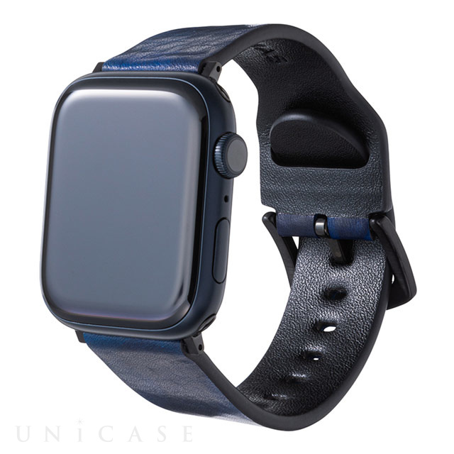 【Apple Watch バンド 41/40/38mm】”CAMO” Italian Genuine Leather Watchband (Blue) for Apple Watch SE(第2/1世代)/Series9/8/7/6/5/4/3/2/1