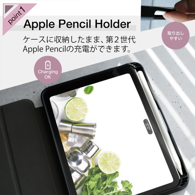 【iPad mini(8.3inch)(第6世代) ケース】Apple Pencilを収納しながら充電できるホルダー付きケース OWL-CVID8301シリーズ (ネイビー)