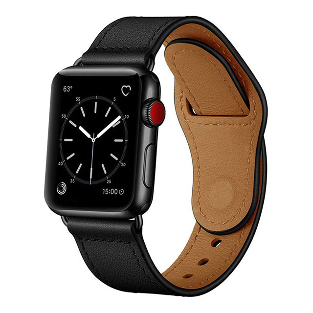 【Apple Watch バンド 49/45/44/42mm】ピンバックル レザー (ブラック) for Apple Watch Ultra2/1/SE(第2/1世代)/Series9/8/7/6/5/4/3/2/1サブ画像