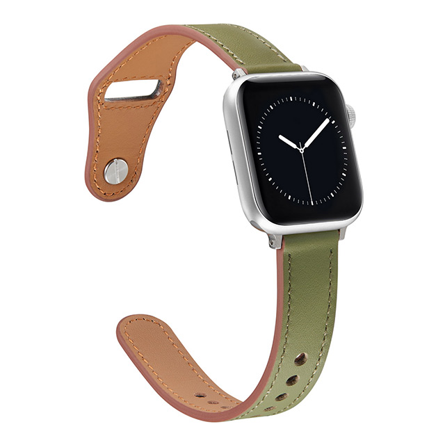 【Apple Watch バンド 49/45/44/42mm】ピンバックル レザー 本革細身 (グリーン) for Apple Watch Ultra2/1/SE(第2/1世代)/Series9/8/7/6/5/4/3/2/1サブ画像