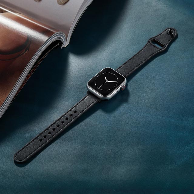 【Apple Watch バンド 41/40/38mm】ピンバックル レザー 本革細身 (ブラック) for Apple Watch SE(第2/1世代)/Series9/8/7/6/5/4/3/2/1サブ画像