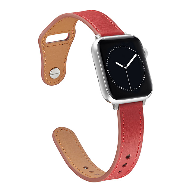 【Apple Watch バンド 41/40/38mm】ピンバックル レザー 本革細身 (レッド) for Apple Watch SE(第2/1世代)/Series9/8/7/6/5/4/3/2/1サブ画像