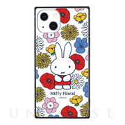 【iPhone13 ケース】ミッフィー Miffy Floral スクエアガラスケース (ホワイト)