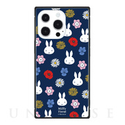 【iPhone13 Pro ケース】ミッフィー Miffy Floral スクエアガラスケース (ネイビー)